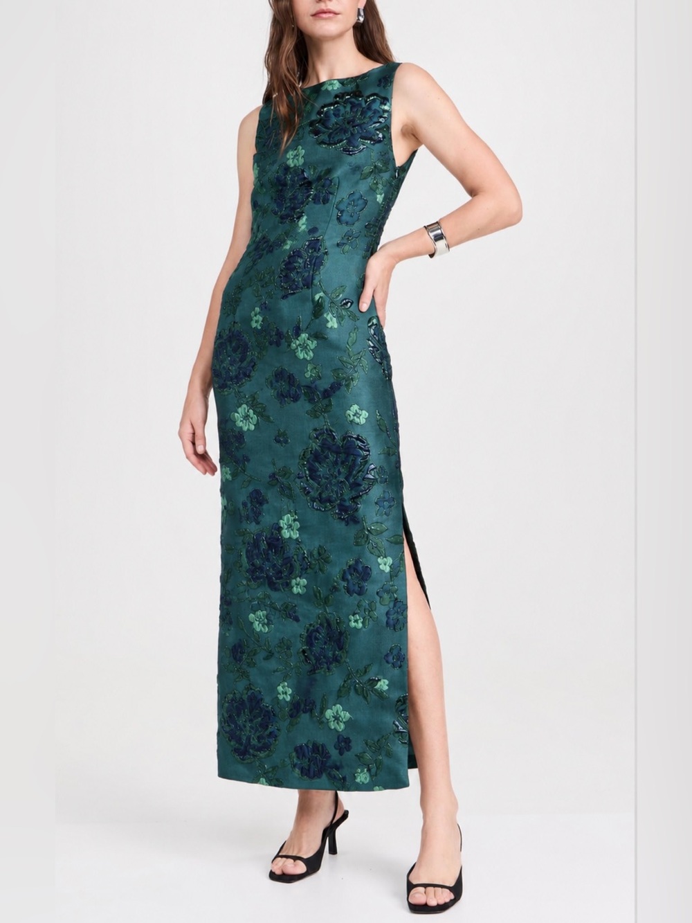 Arianne Elmy Easy Dress Monochrome Dark Green Floral Jacquard Midi Maxi NWT Sz 2 - Picture 6 of 14